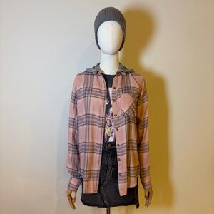 Mudd Pink Plaid Hooded Flannel Shirt - XS